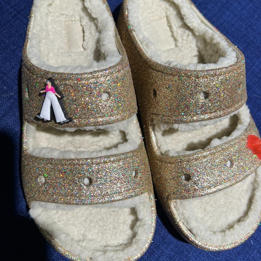 Women's Size 8 Gold Sparkle Crocs Sandals, never worn outside!